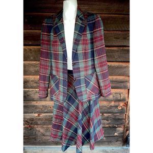 🔥Vtg Dark Academia Schoolgirl Outfit Blazer & Skirt Plaid Tweed SZ 6